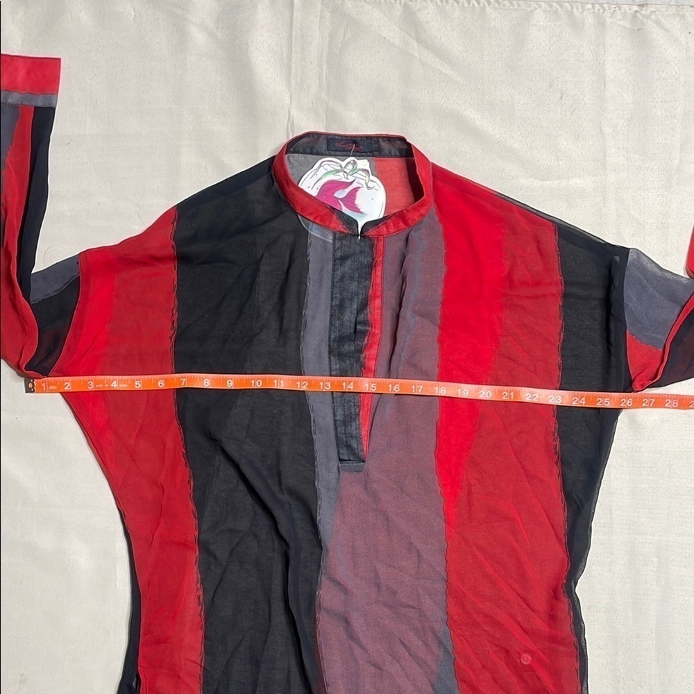 Red and Gray Sheer Blouse - Picture 6 of 11